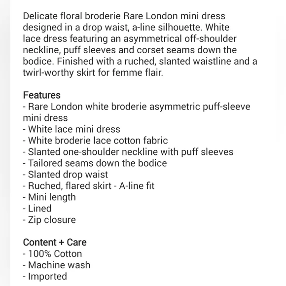 Rare London UO White Eyelet Assymetric Puff Sleeve Mini Dress - Picture 5 of 5